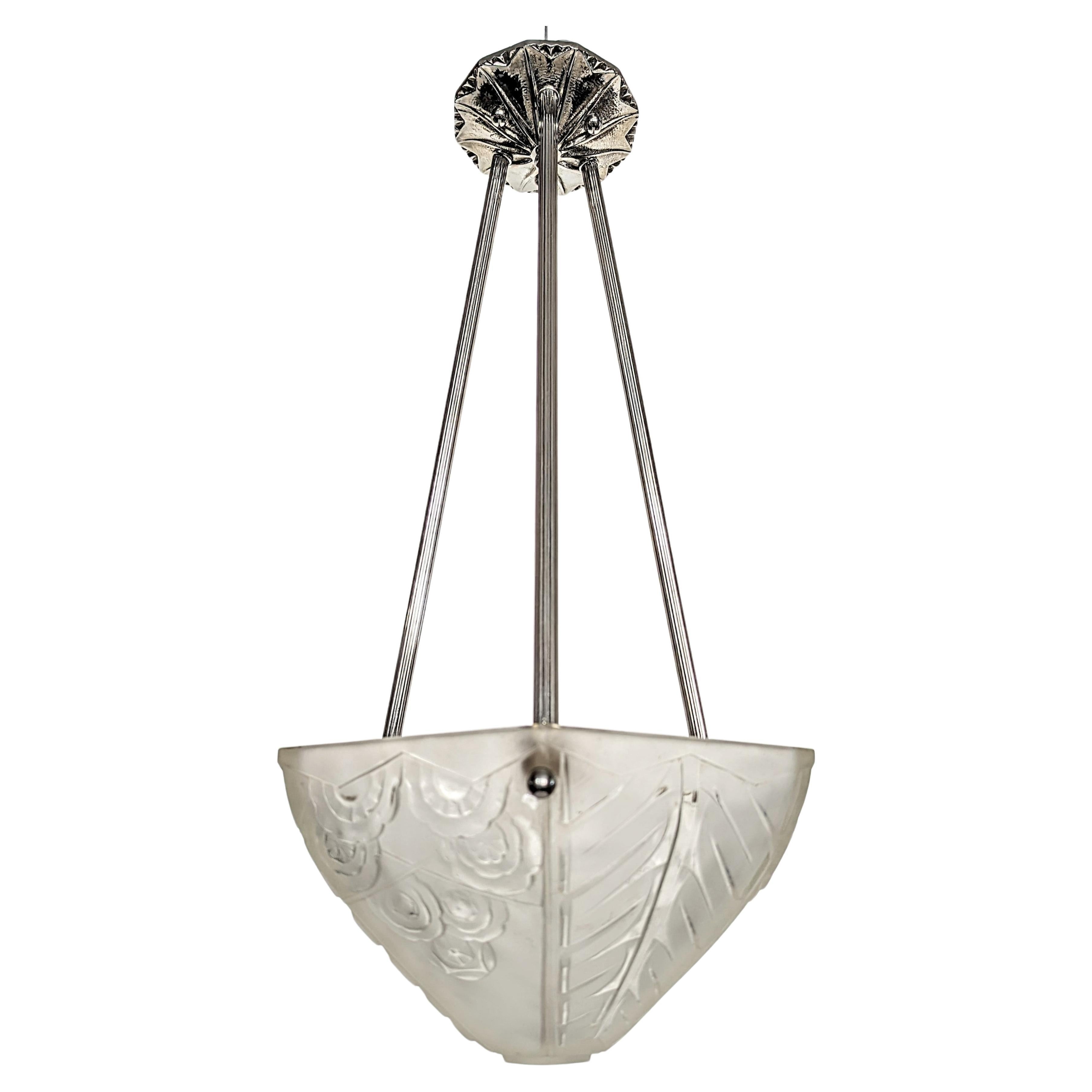 French Art Deco Hexagonal pendant chandelier created by 