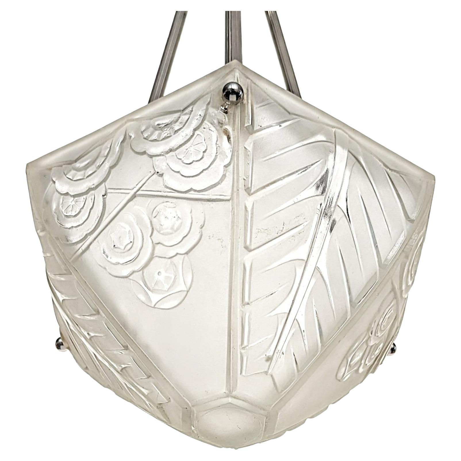 Cast French Art Deco Pendant Chandelier or Flush Mount Sign by Sabino Pair Available For Sale