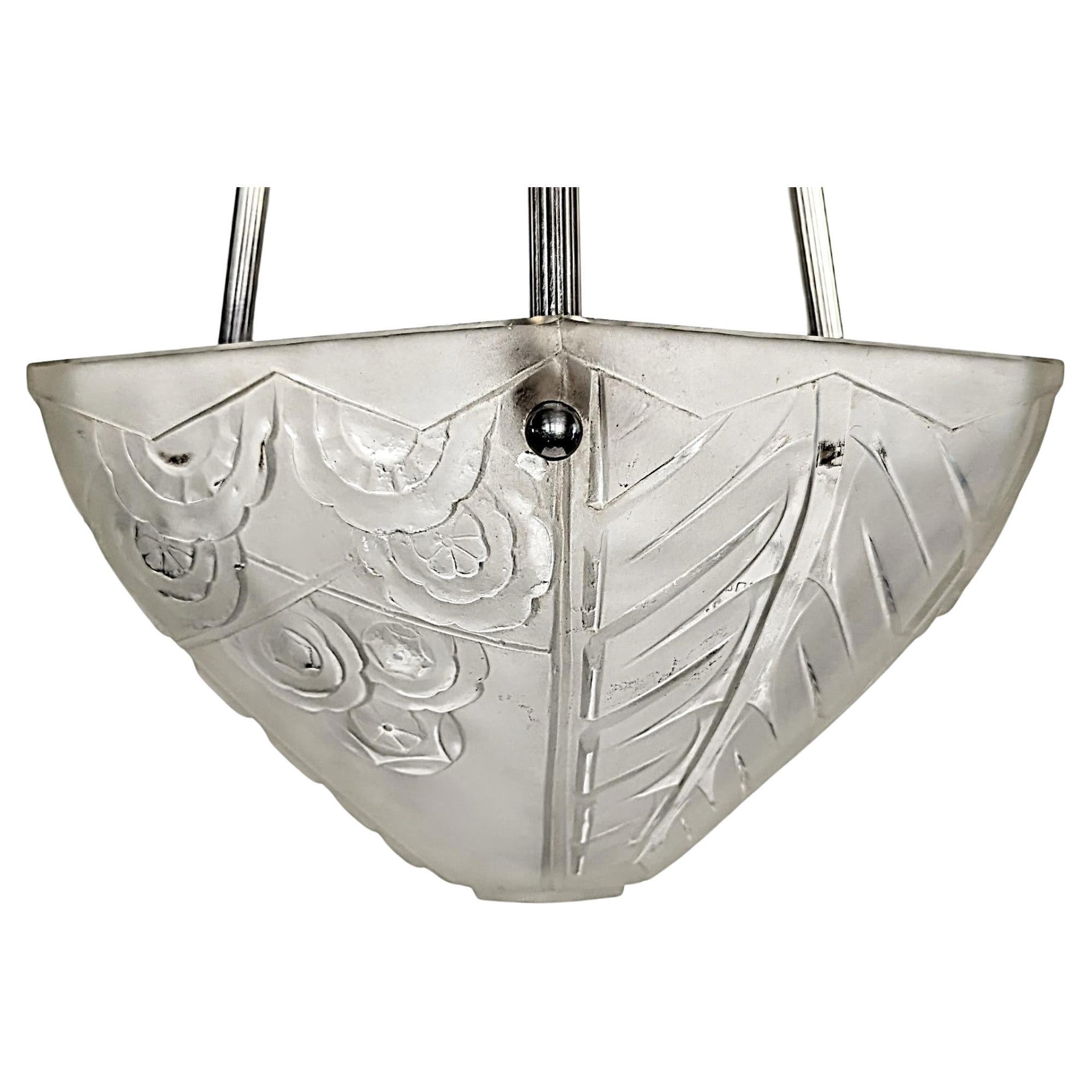 French Art Deco Pendant Chandelier or Flush Mount Sign by Sabino Pair Available In Good Condition For Sale In Long Island City, NY