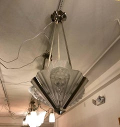 French Art Deco Pendant Chandelier Signed by Atelier Petitot