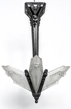 French Art Deco Pendant Chandelier Signed by Charles Schneider