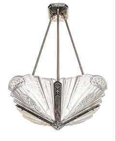 French Art Deco Pendant Chandelier Signed by Frontisi