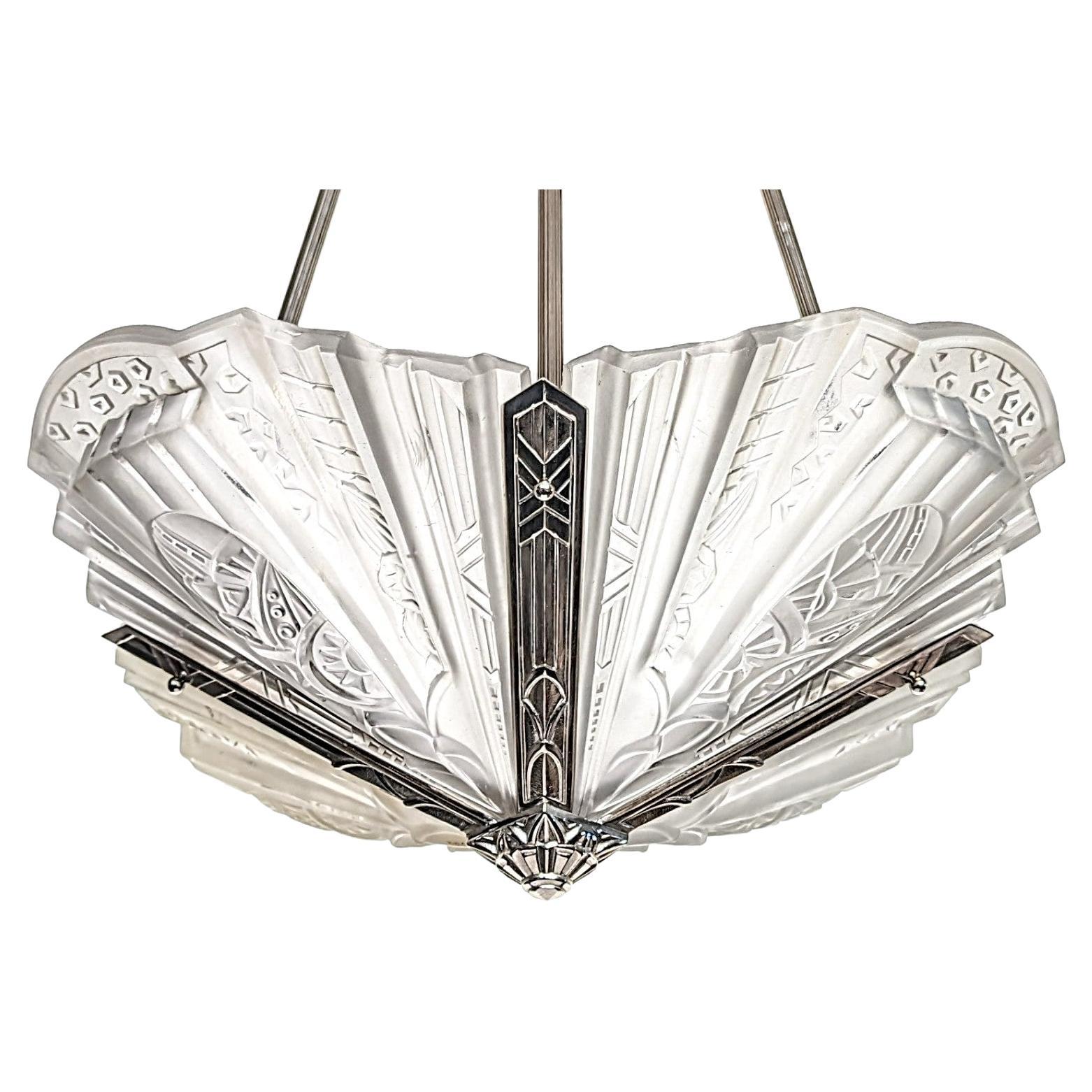 20th Century French Art Deco Pendant Chandelier Signed by Frontisi For Sale