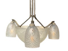 French Art Deco Pendant Chandelier Signed by Hanots