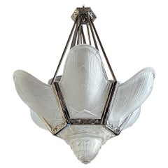 Lampadario a sospensione Art Deco francese firmato da Hanots