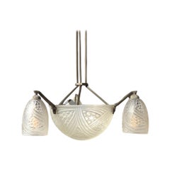 French Art Deco Pendant Chandelier Signed by Hanots