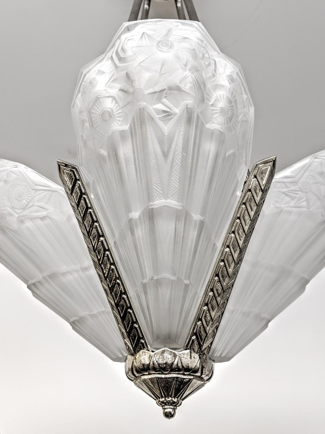 20th Century French Art Deco Pendant Chandelier Signed by J. Robert For Sale