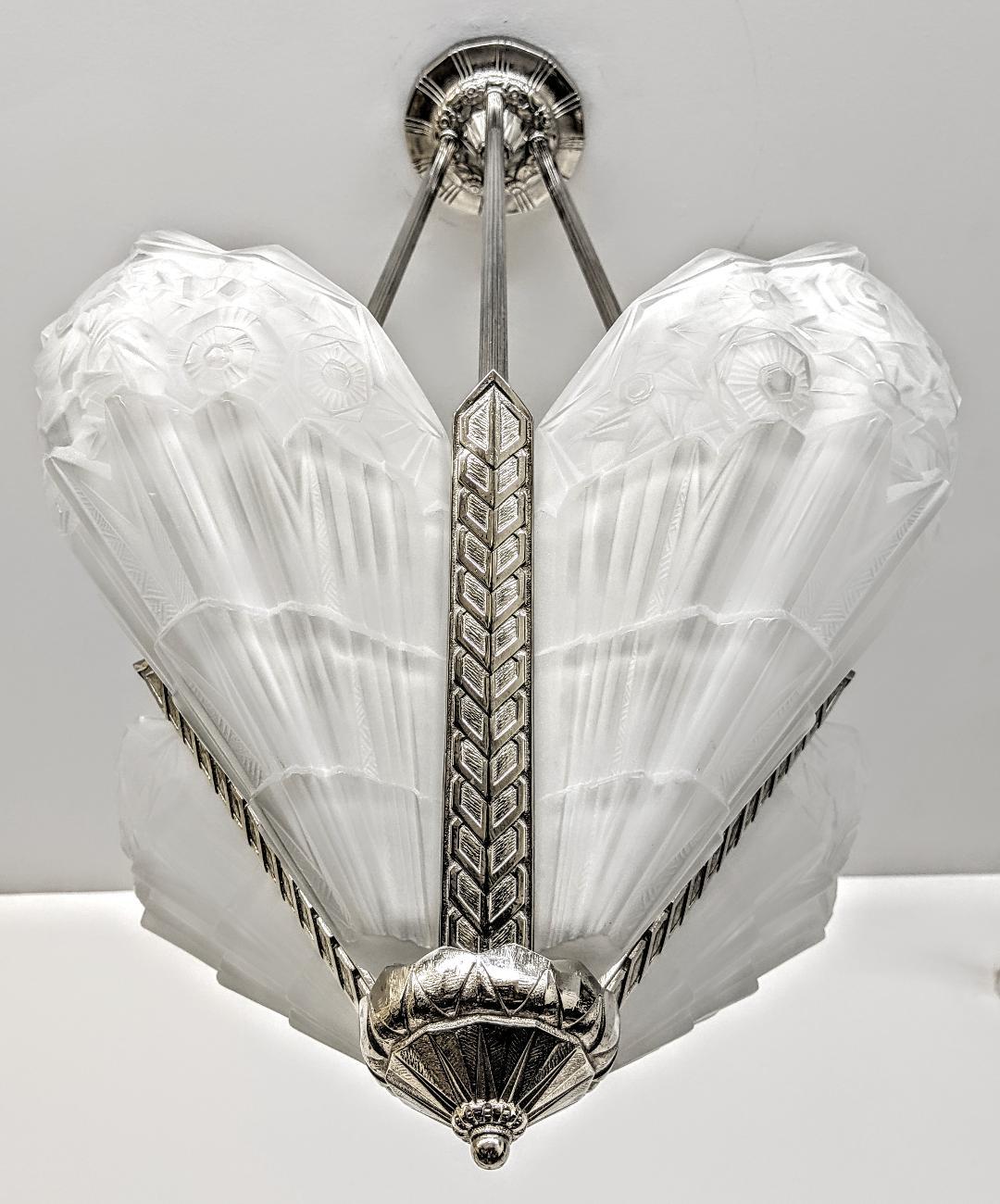 French Art Deco Pendant Chandelier Signed by J. Robert For Sale 3