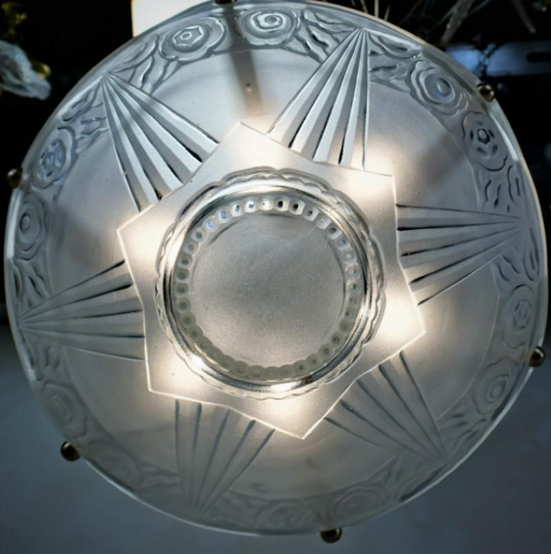 20th Century French Art Deco Pendant Chandelier Signed by Sabino (pair available) For Sale