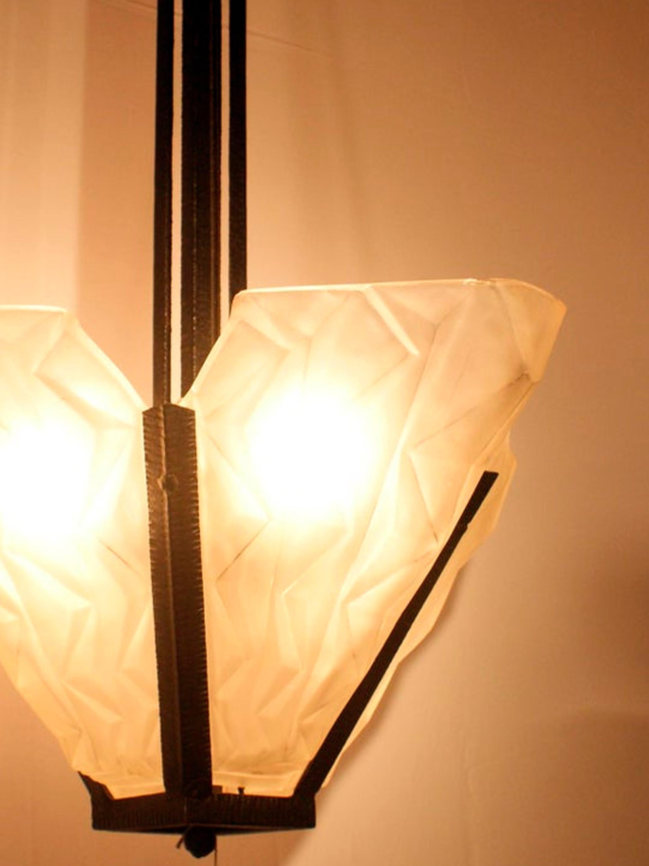 Vetro Lampadario a sospensione Art Deco francese firmato 