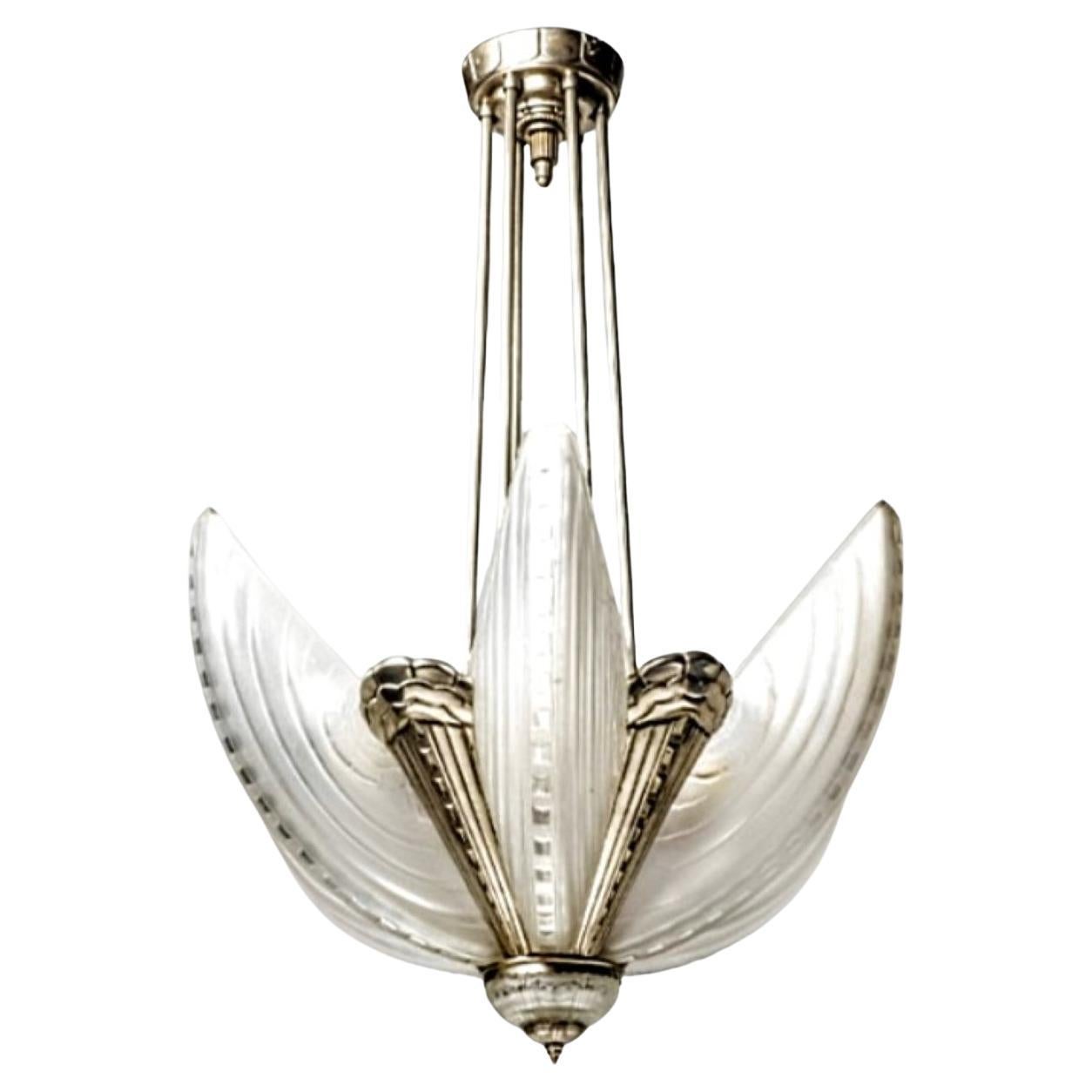 An exquisite rare French Art Deco chandelier created by the glass master French artist 