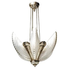 French Art Deco Pendant Chandelier Signed Sabino (Pair Available)