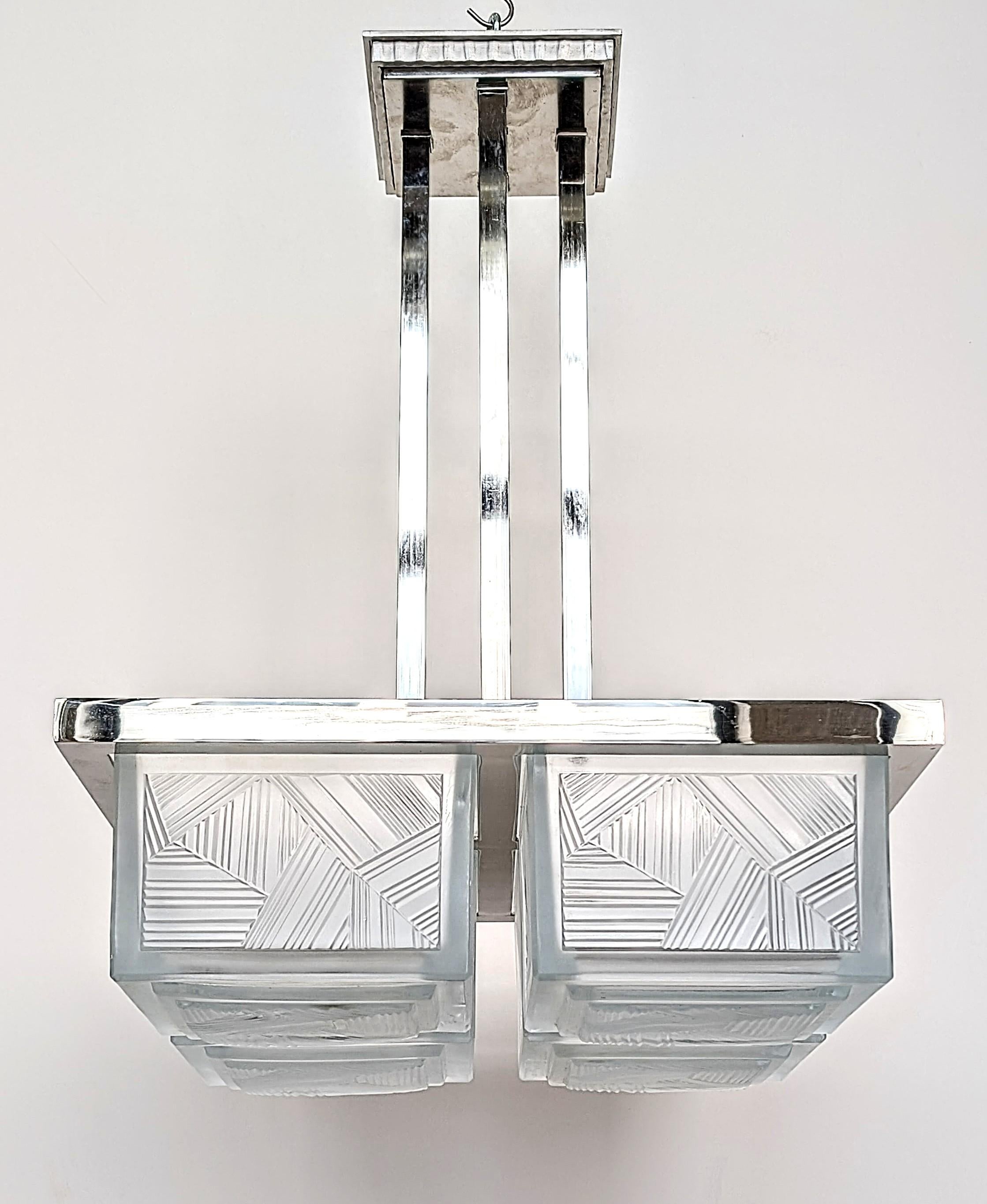 A stunning and rare French Art Deco chandelier created by the glass master French artist 