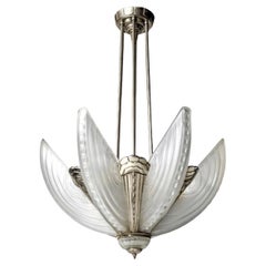 Retro French Art Deco Pendant Chandelier Signed Sabino (Pair Available)