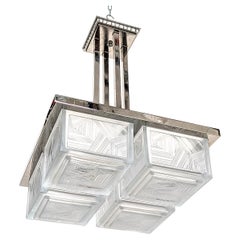 French Art Deco Pendant Chandelier Signed Sabino (Pair Available)