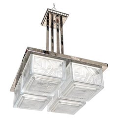 Lampadario a sospensione Art Deco francese firmato Sabino (coppia disponibile)