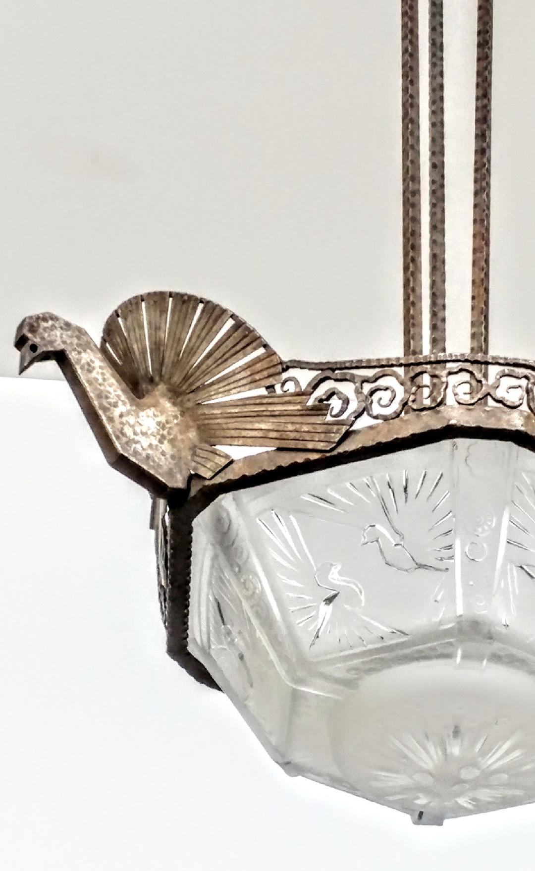 20th Century French Art Deco Pendent Chandelier Signed by Muller Ferers Lunneville For Sale