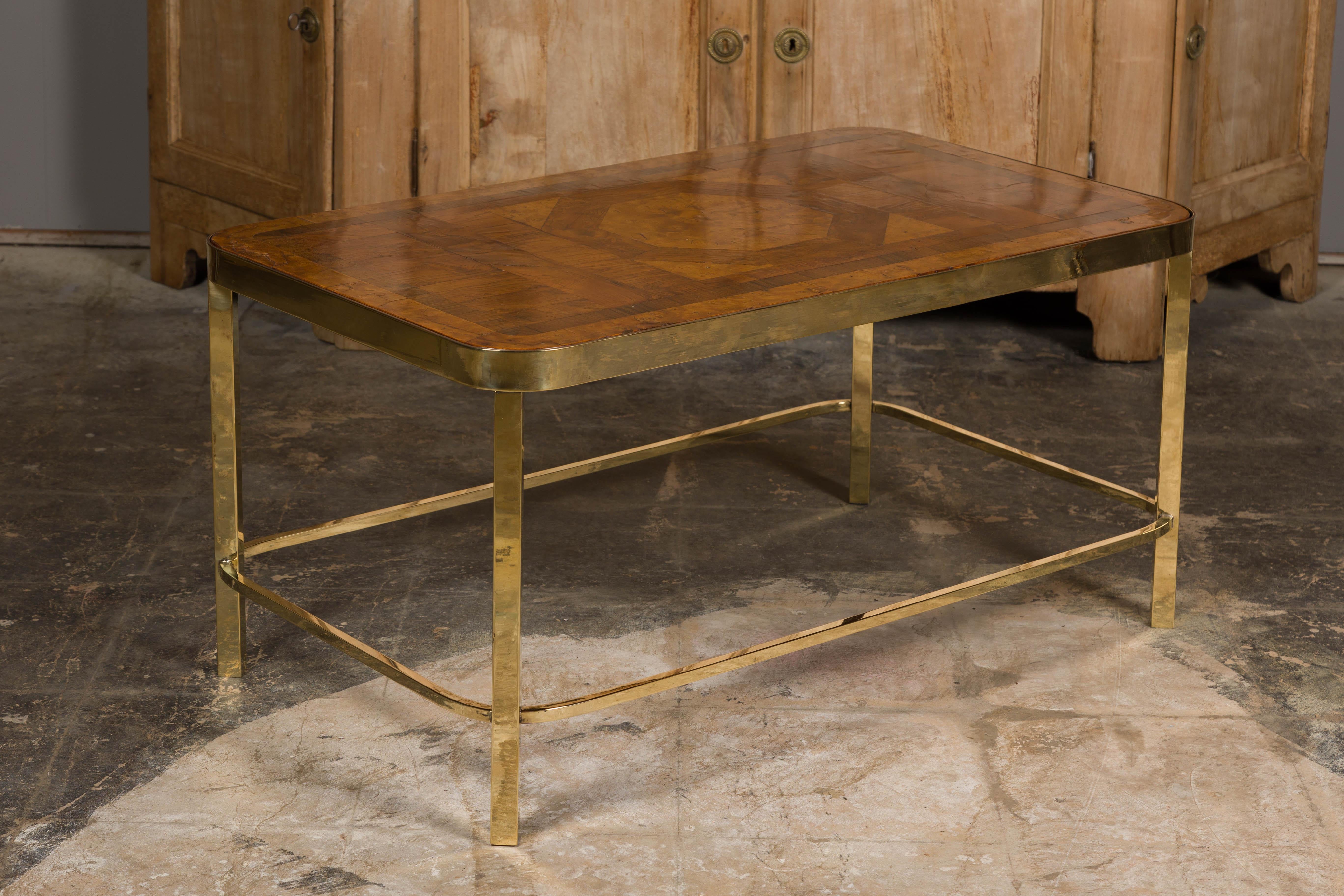 French Art Deco Period 1930s Coffee Table with Parquetry Top and Brass Base 9