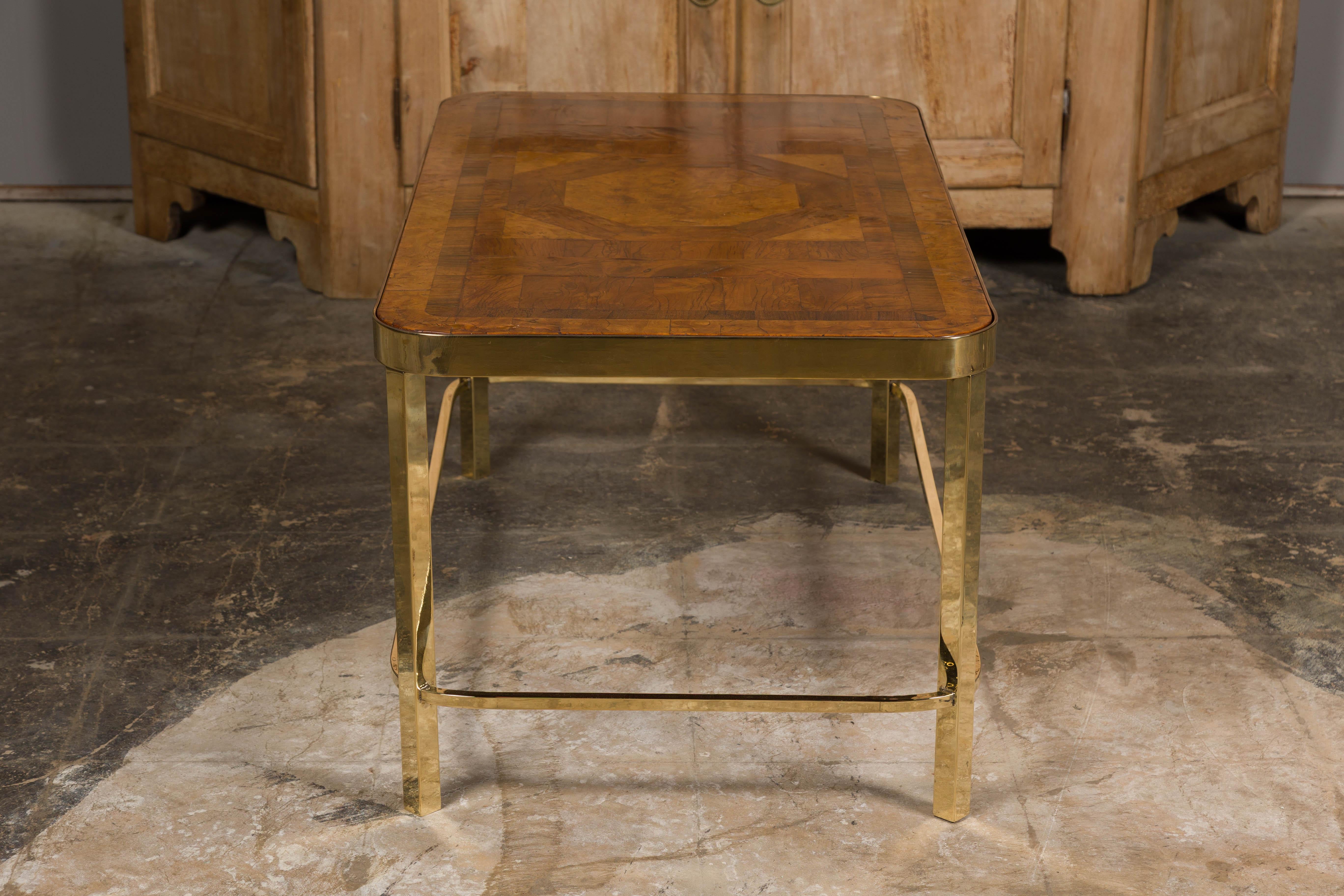French Art Deco Period 1930s Coffee Table with Parquetry Top and Brass Base 10