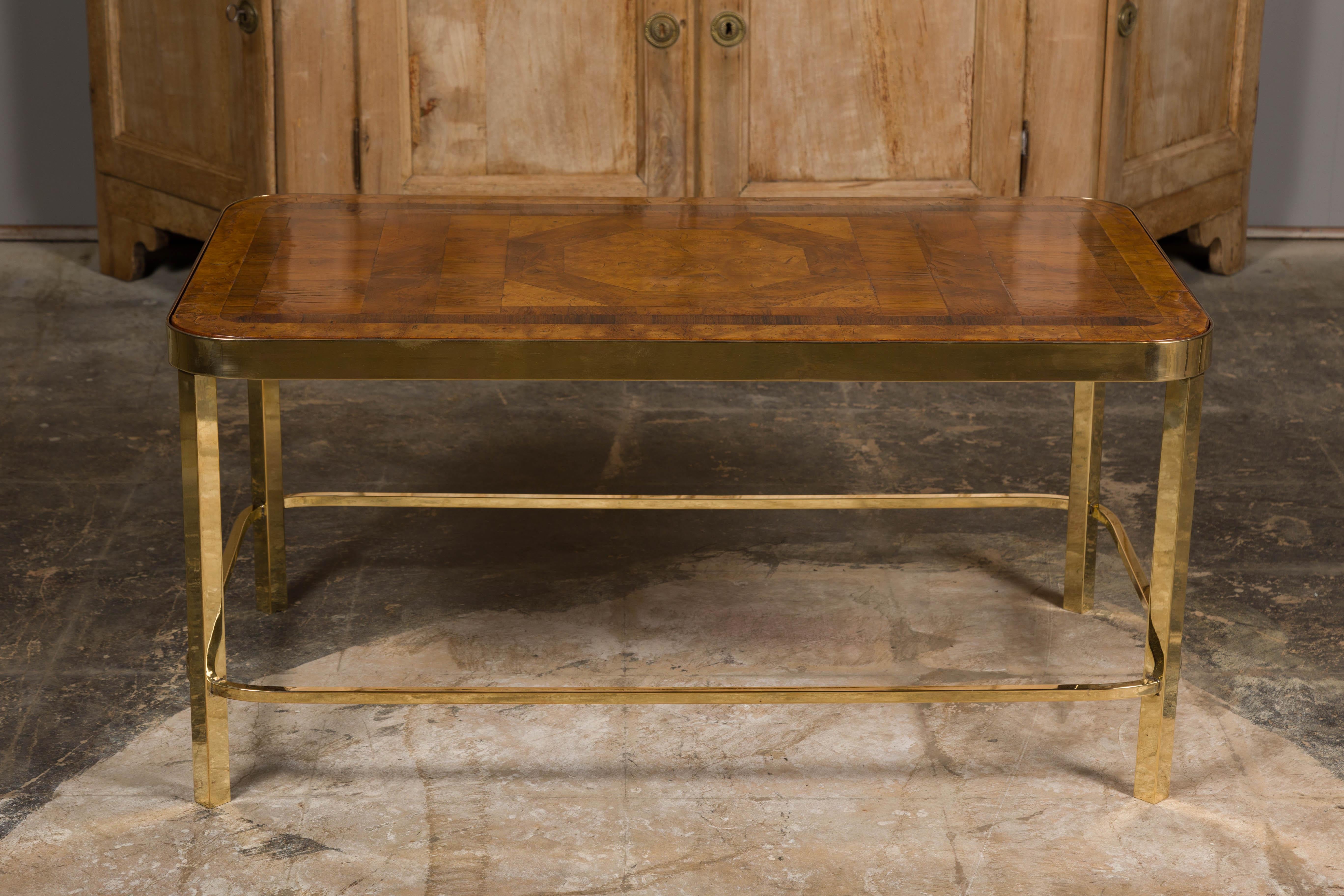 French Art Deco Period 1930s Coffee Table with Parquetry Top and Brass Base 11