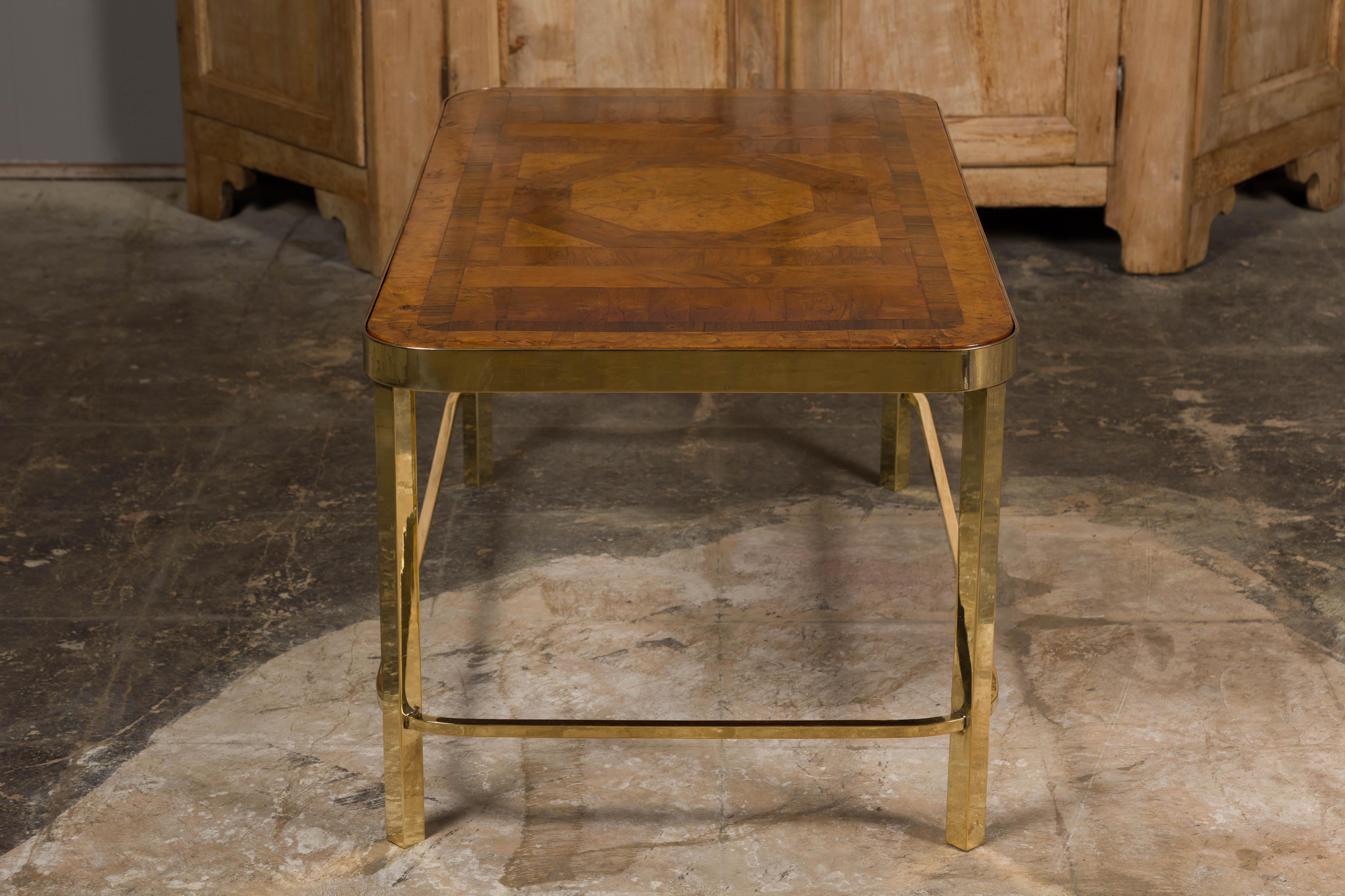 French Art Deco Period 1930s Coffee Table with Parquetry Top and Brass Base 12