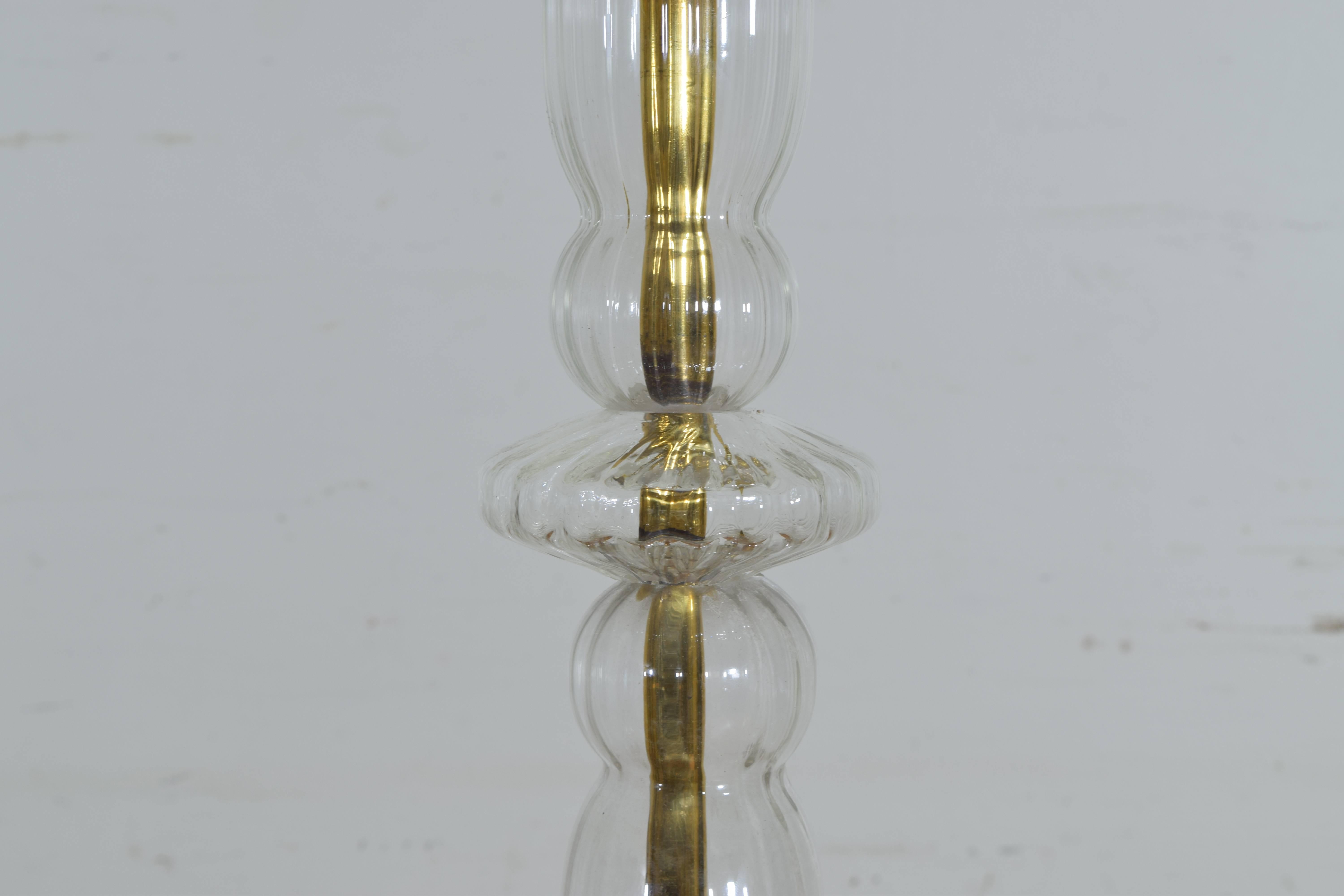 French Art Deco Period Baccarat Crystal and Brass Double Pendant Light 4