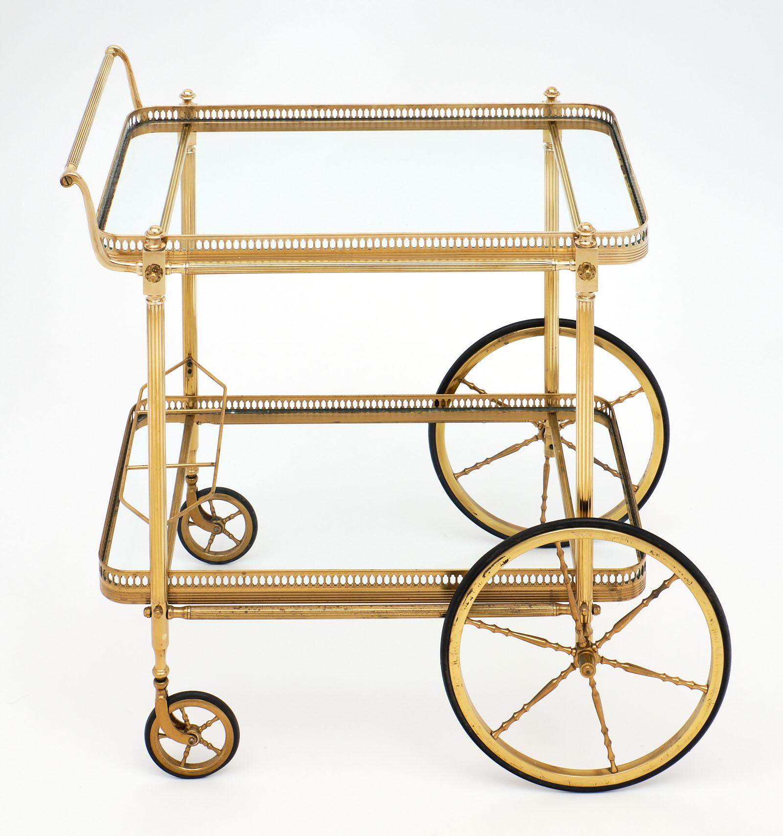 French Art Deco Period Brass Bar Cart In Good Condition In Austin, TX