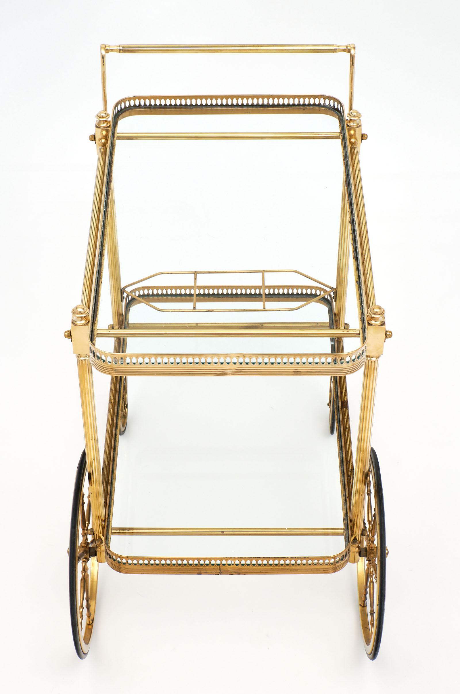 French Art Deco Period Brass Bar Cart 1