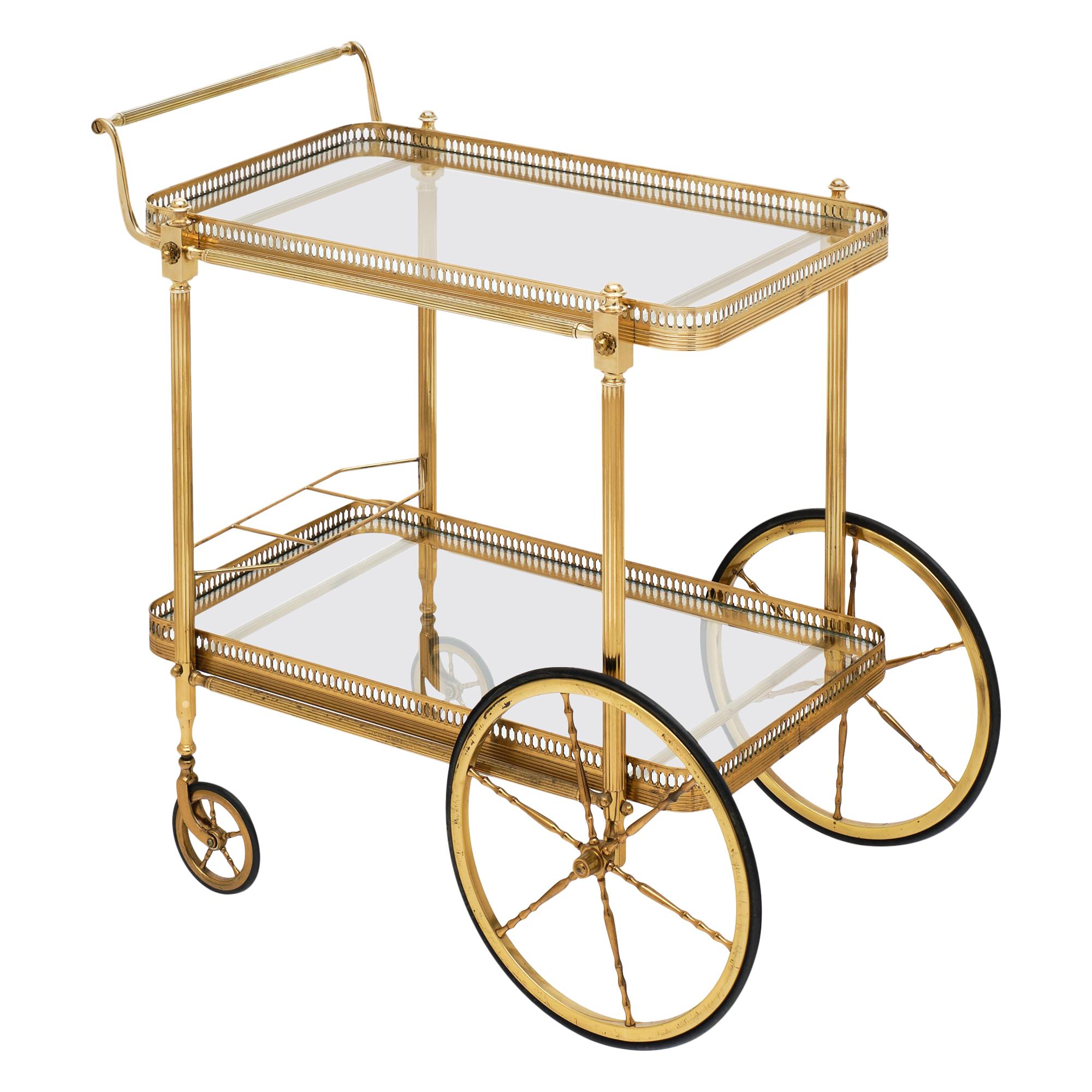 French Art Deco Period Brass Bar Cart