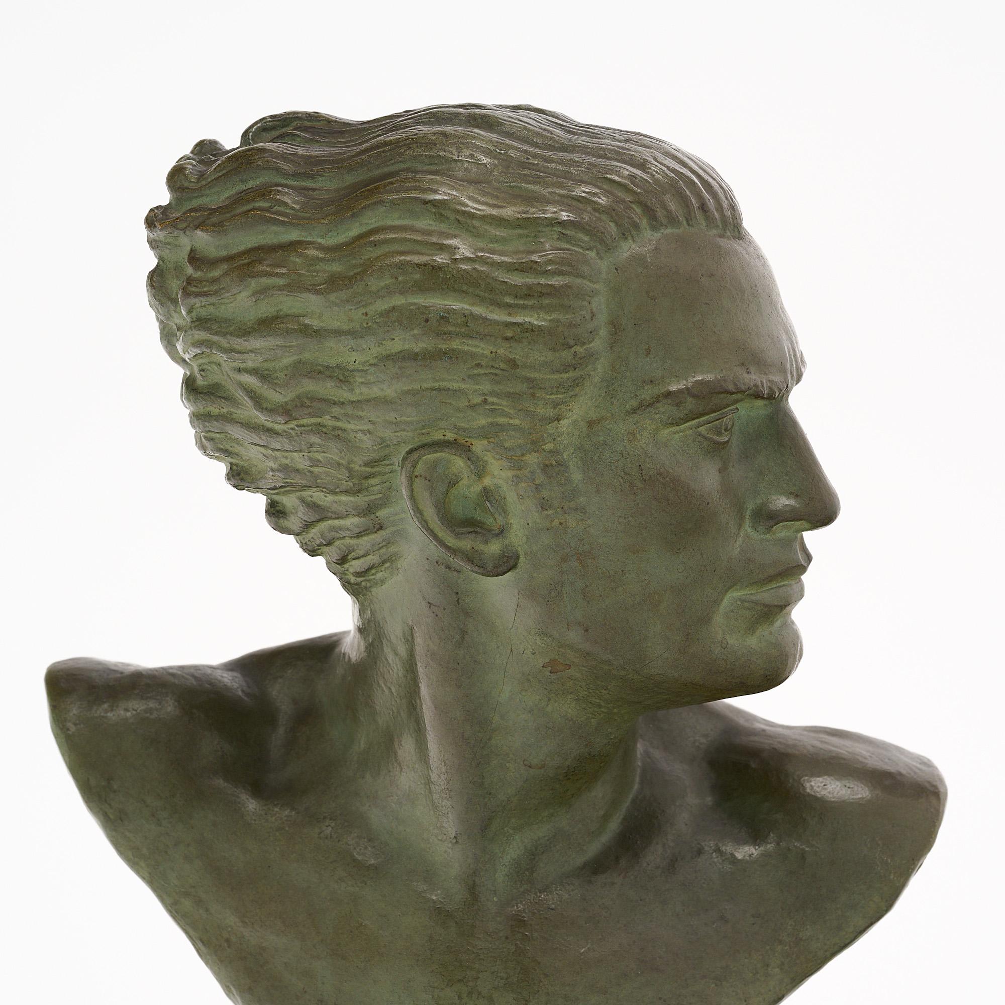 French Art Deco Period Bronze Jean Mermoz Bust In Good Condition In Austin, TX