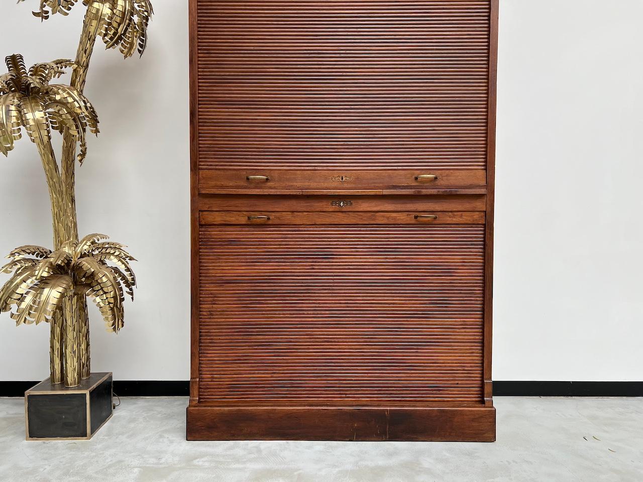 Mid-20th Century French Art Deco period curtained filing cabinet in solid oak, 1930s For Sale