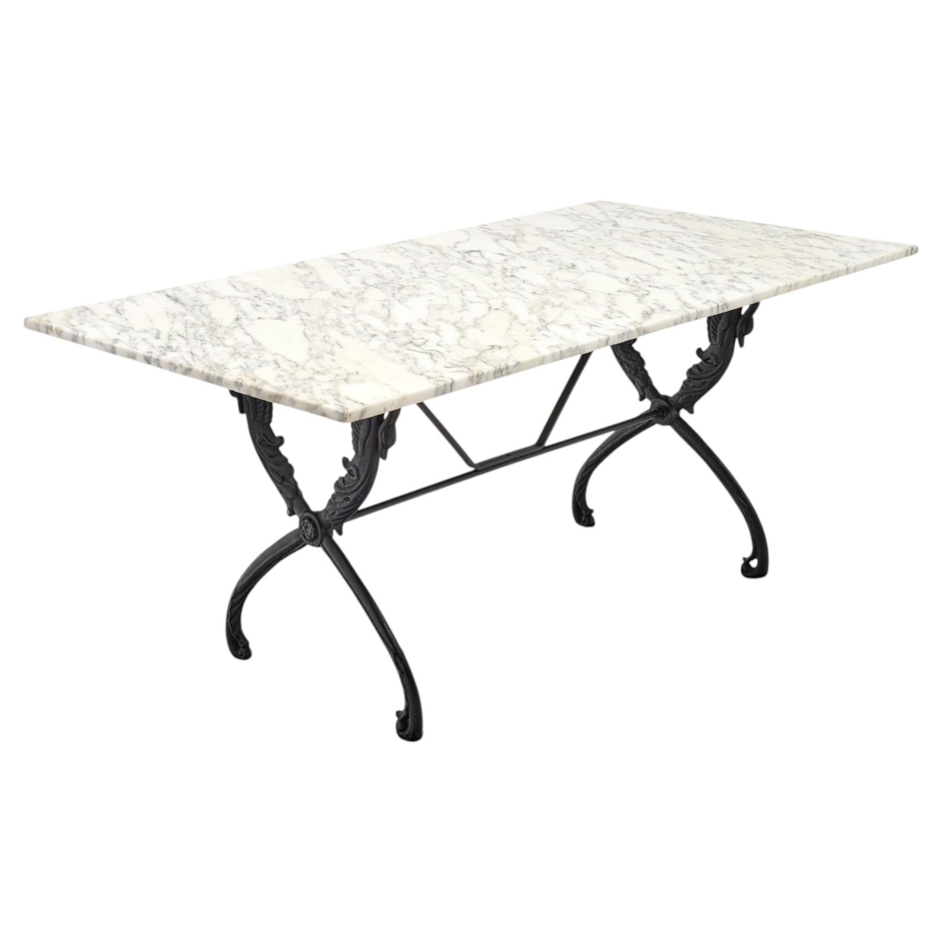 French Art Deco Period Garden Table, Marble and Iron