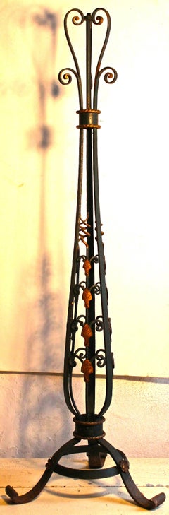 Art Deco Period Gilded and Green Painted Wrought Iron Floor Lamp