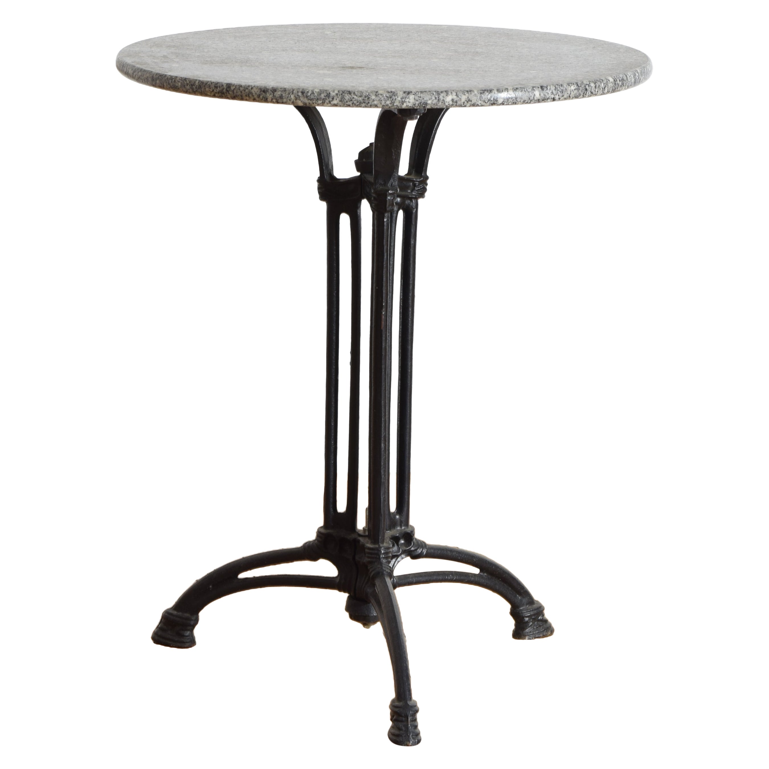French Art Deco Period Granite-Top Bistro Table with Cast Iron Base ca.1930-1940