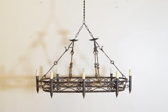 French Art Deco Period Iron Oval 8-Light Chandelier, circa 1930