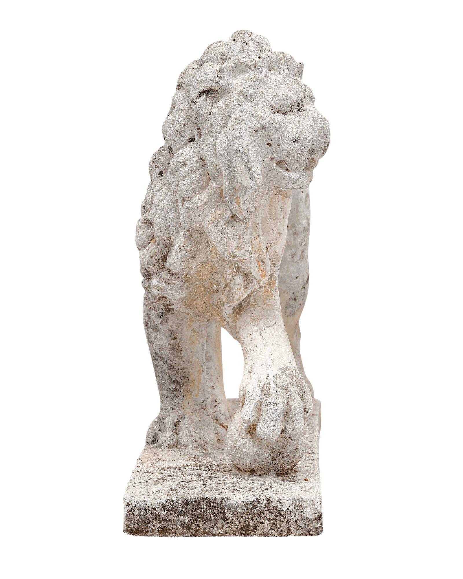 Stone French Art Deco Period Lion Sculptures For Sale