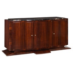 French Art Deco Period Macassar Ebony & Marble Sideboard Buffet Cabinet, c.1930s