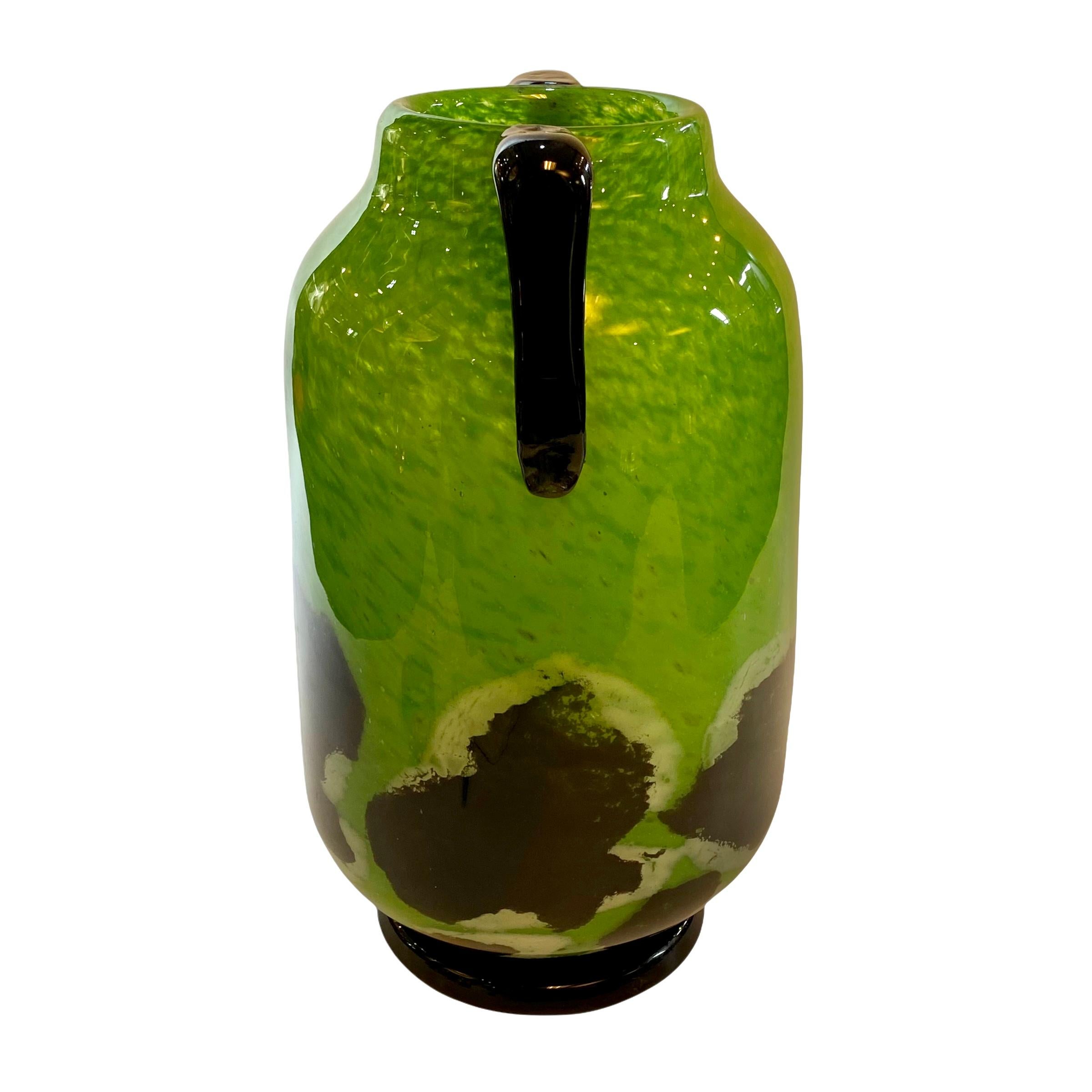 20th Century Degue French Art Deco Mottled Green Glass Vase