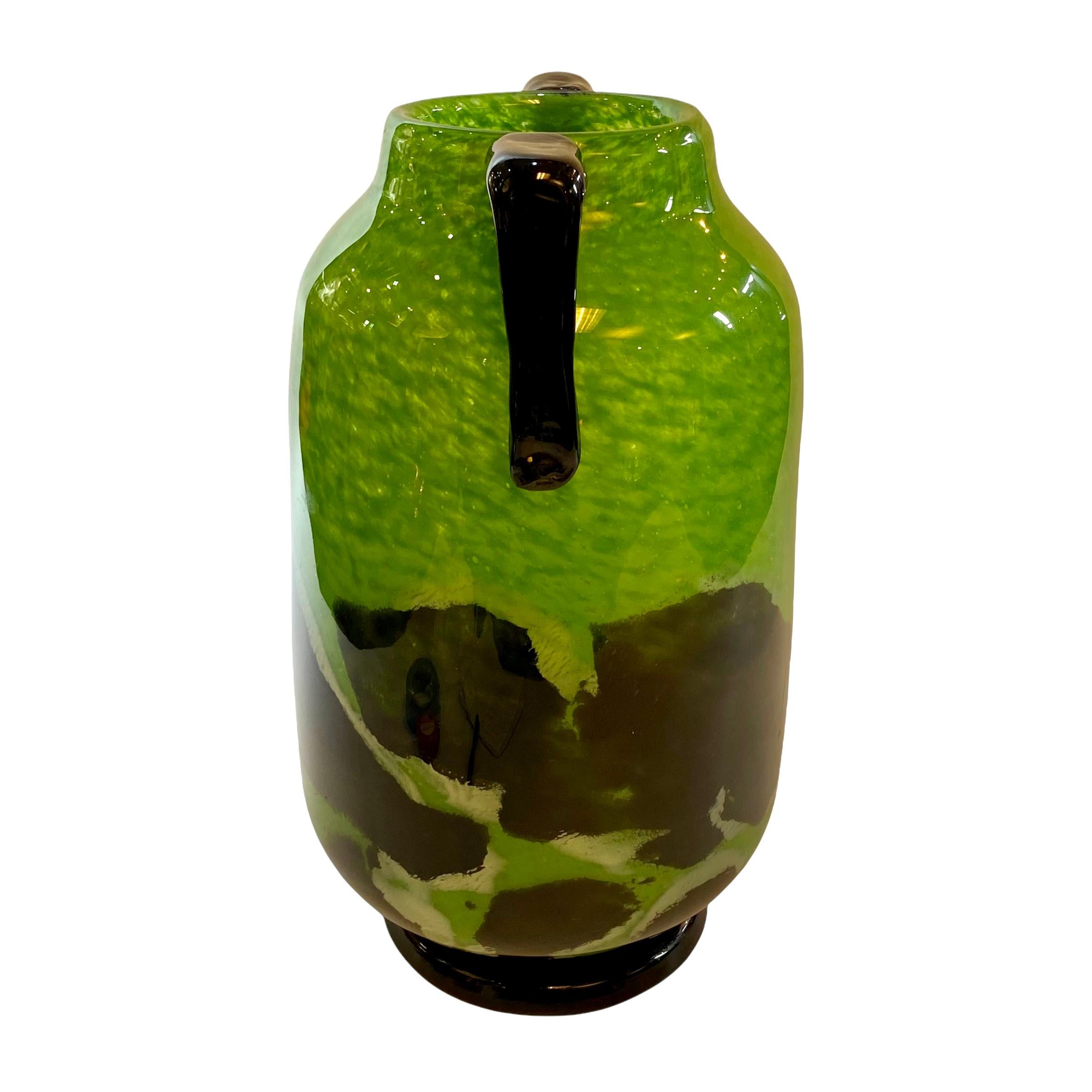 Degue French Art Deco Mottled Green Glass Vase 1
