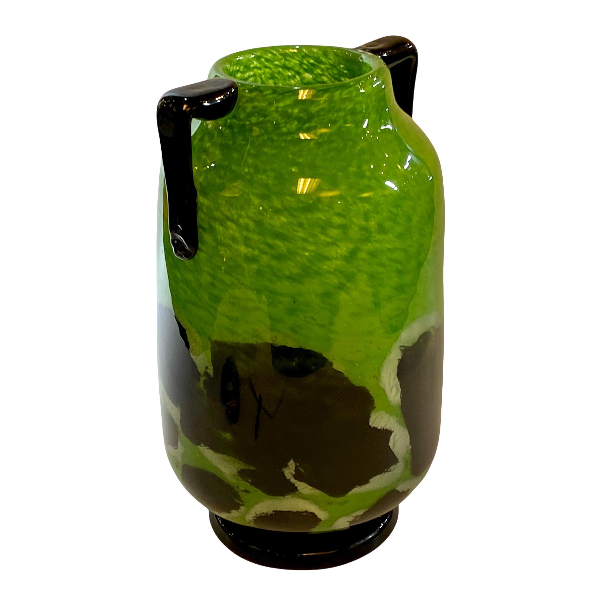 Degue French Art Deco Mottled Green Glass Vase 2