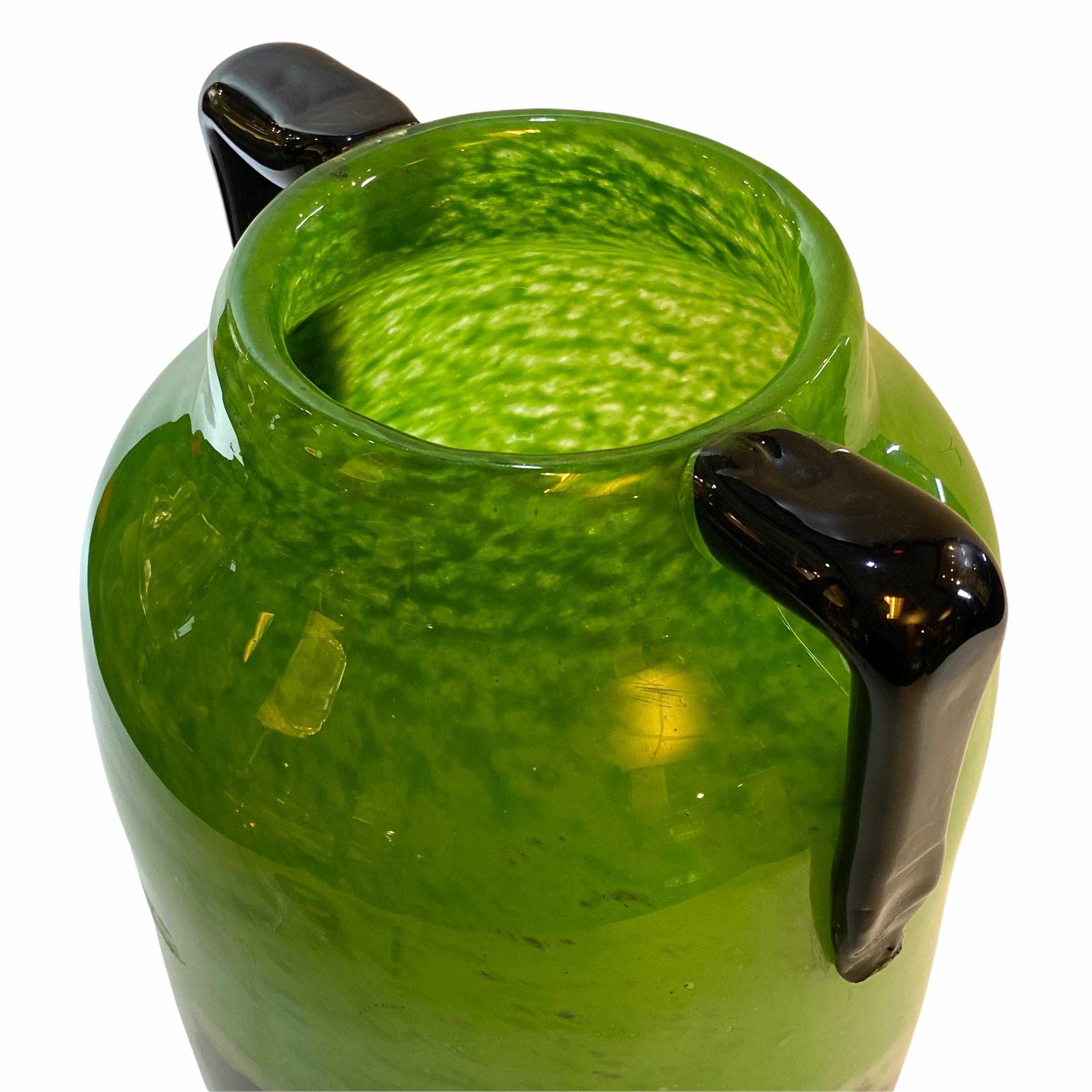 Degue French Art Deco Mottled Green Glass Vase 3