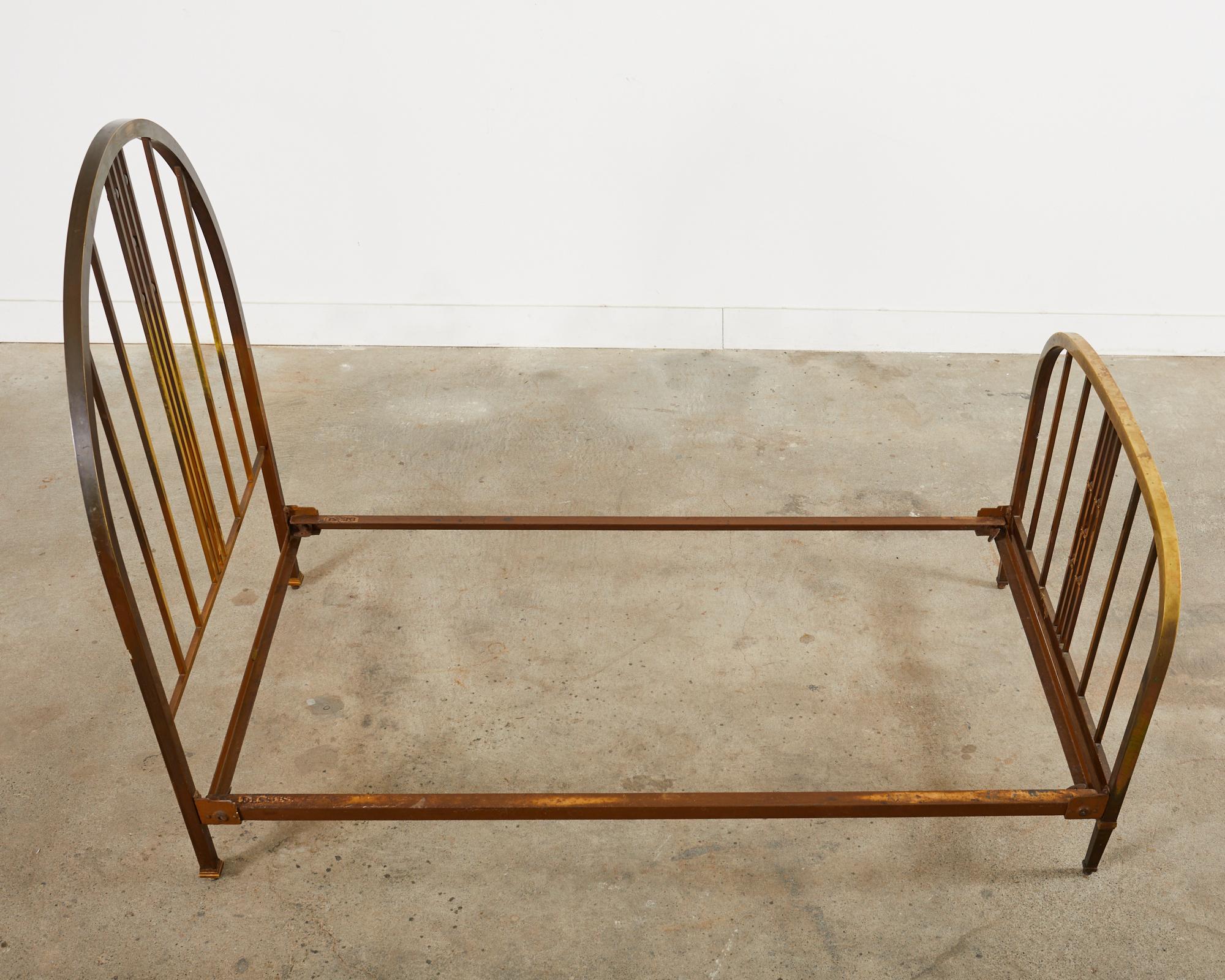 French Art Deco Period Patinated Brass Bed Frame For Sale 2