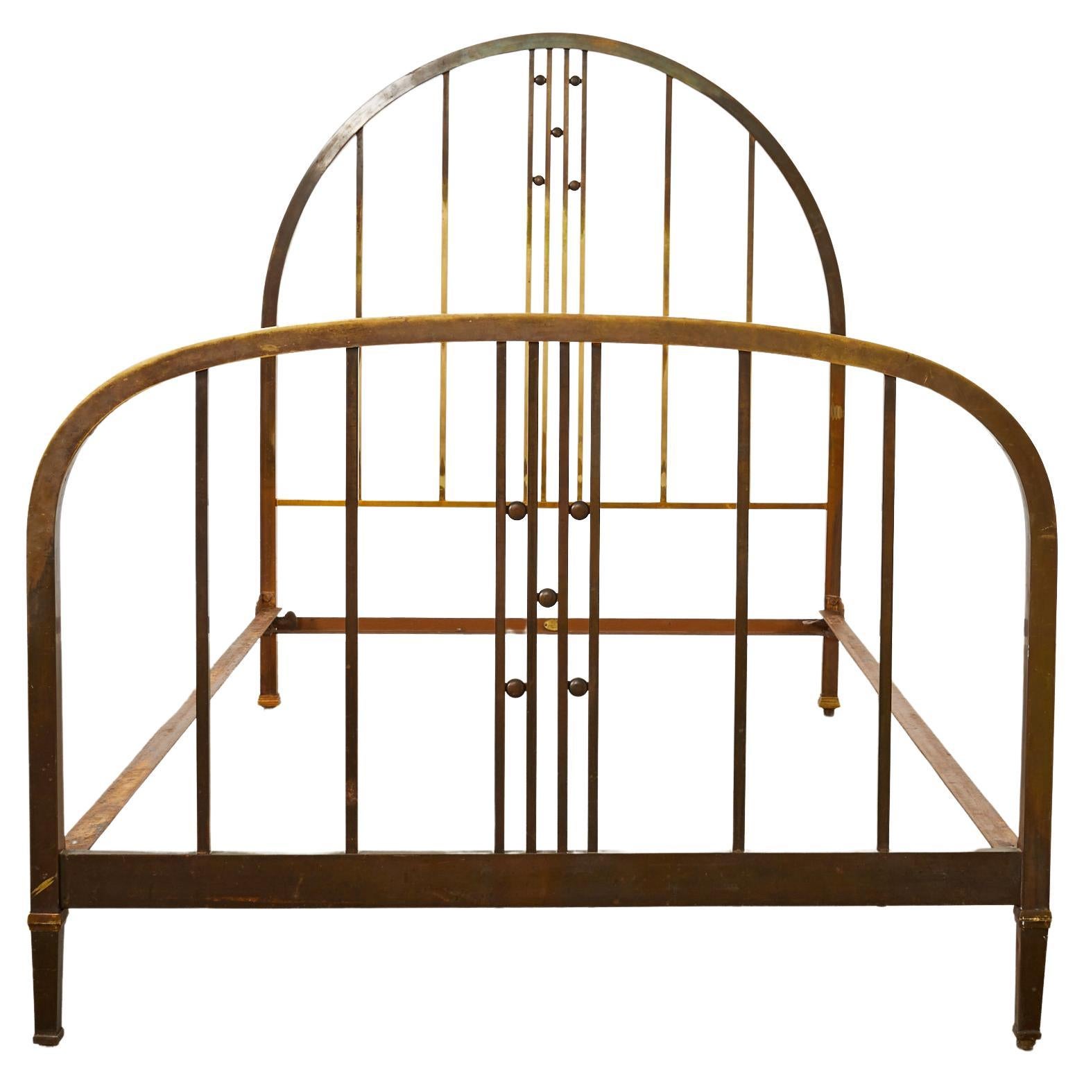 French Art Deco Period Patinated Brass Bed Frame For Sale