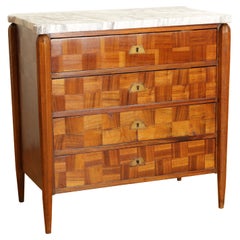 French Art Deco Period Walnut and Marble Top 4-Drawer commode, ca. 1935