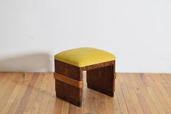 French Art Deco Period Walnut and Upholstered Bench