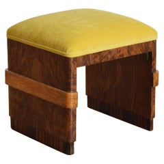 French Art Deco Period Walnut and Upholstered Bench