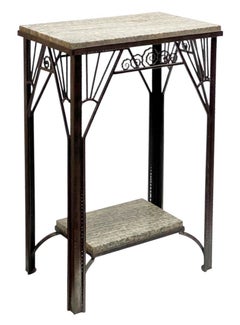 French Art Deco Period Wrought Iron and Green White Marble Console Table
