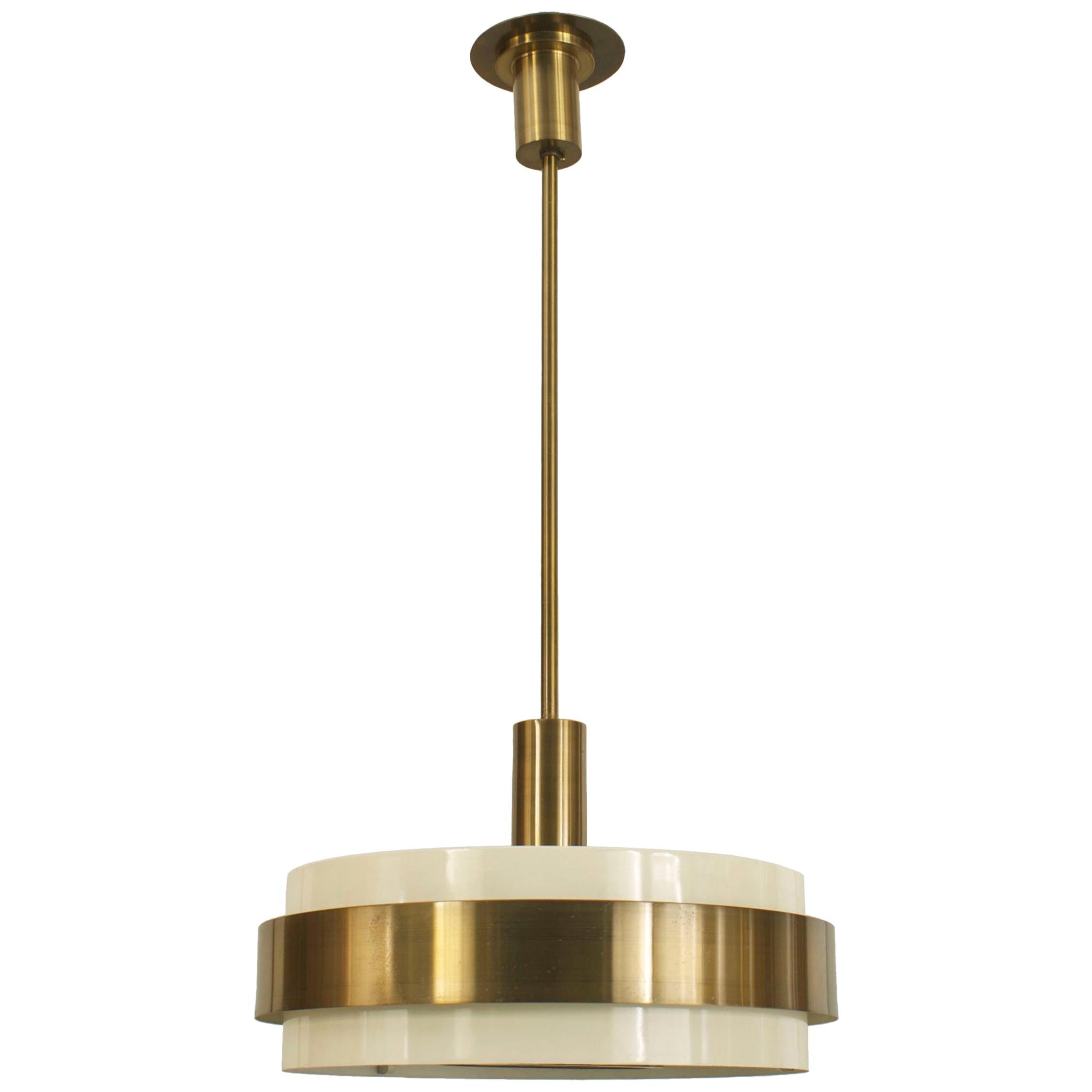 French Art Deco Perzel Beige Metal and Brass Lantern