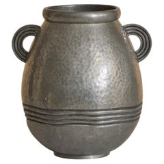 French Art Deco Pewter Vase by Rene Delavan, 1920s