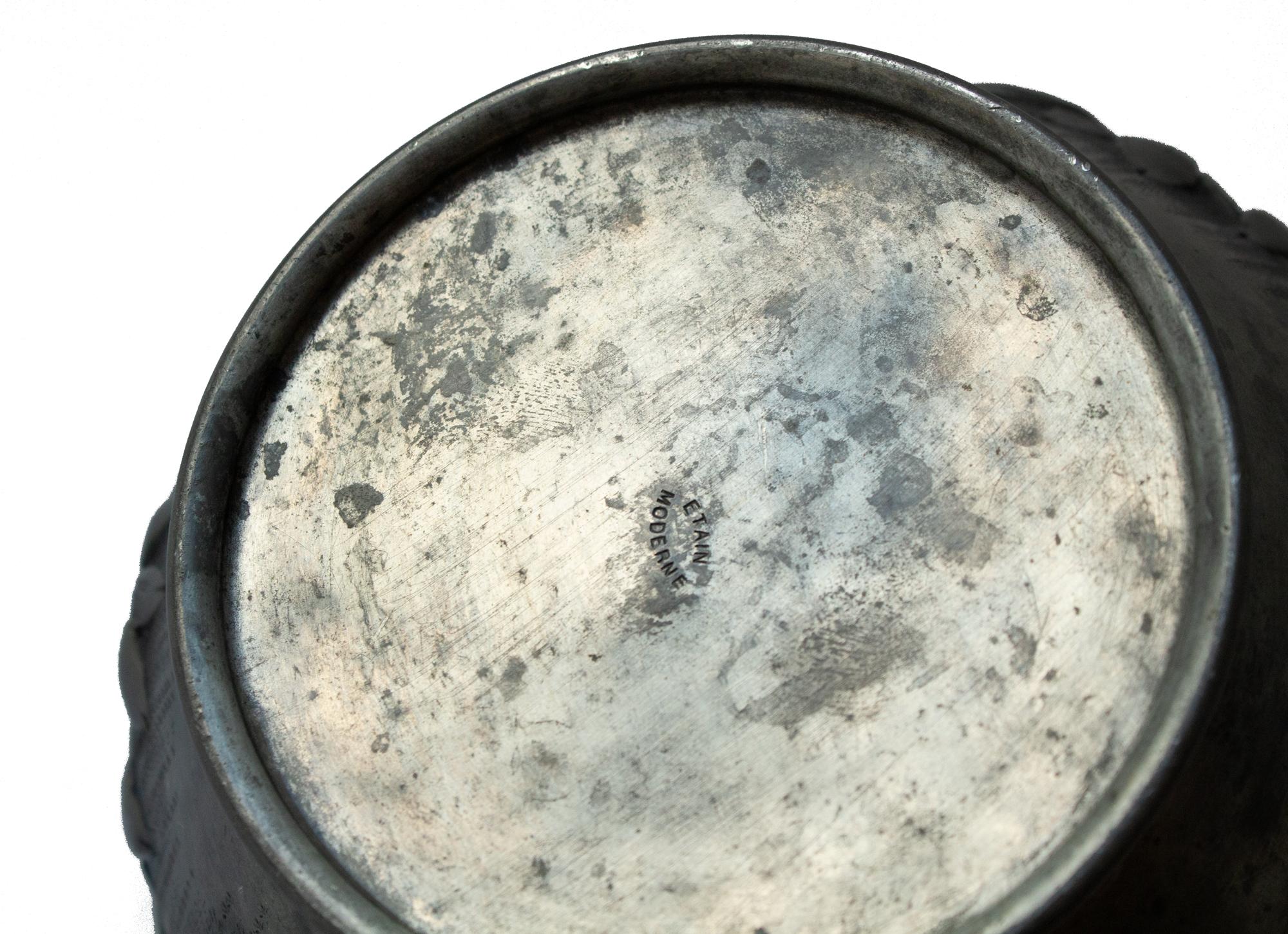 French Art Deco Pewter Vase with Embossed Daisys For Sale 5